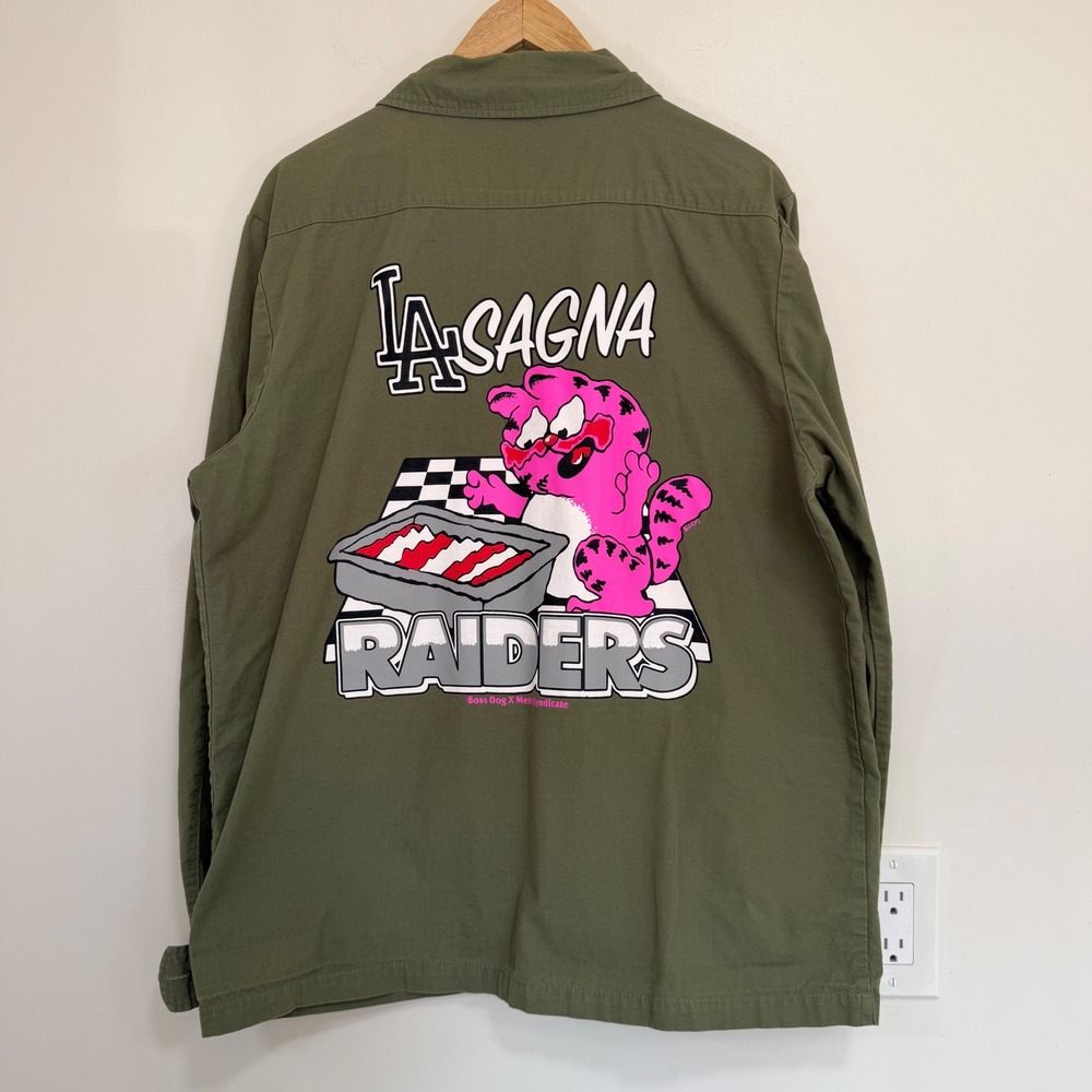 Boss Dog Lasagna Raiders Garfield Field Jacket Mens M Green Streetwear Utility